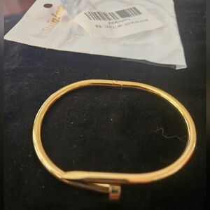 Gold Tone Stainless Steel Women Nail Bangle Bracelet